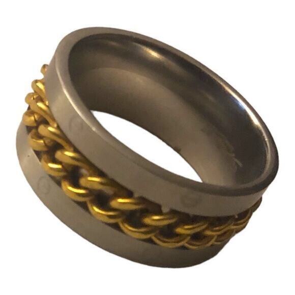 Stainless steel silver with gold chain spinning ring size 12.5 - Picture 3 of 3